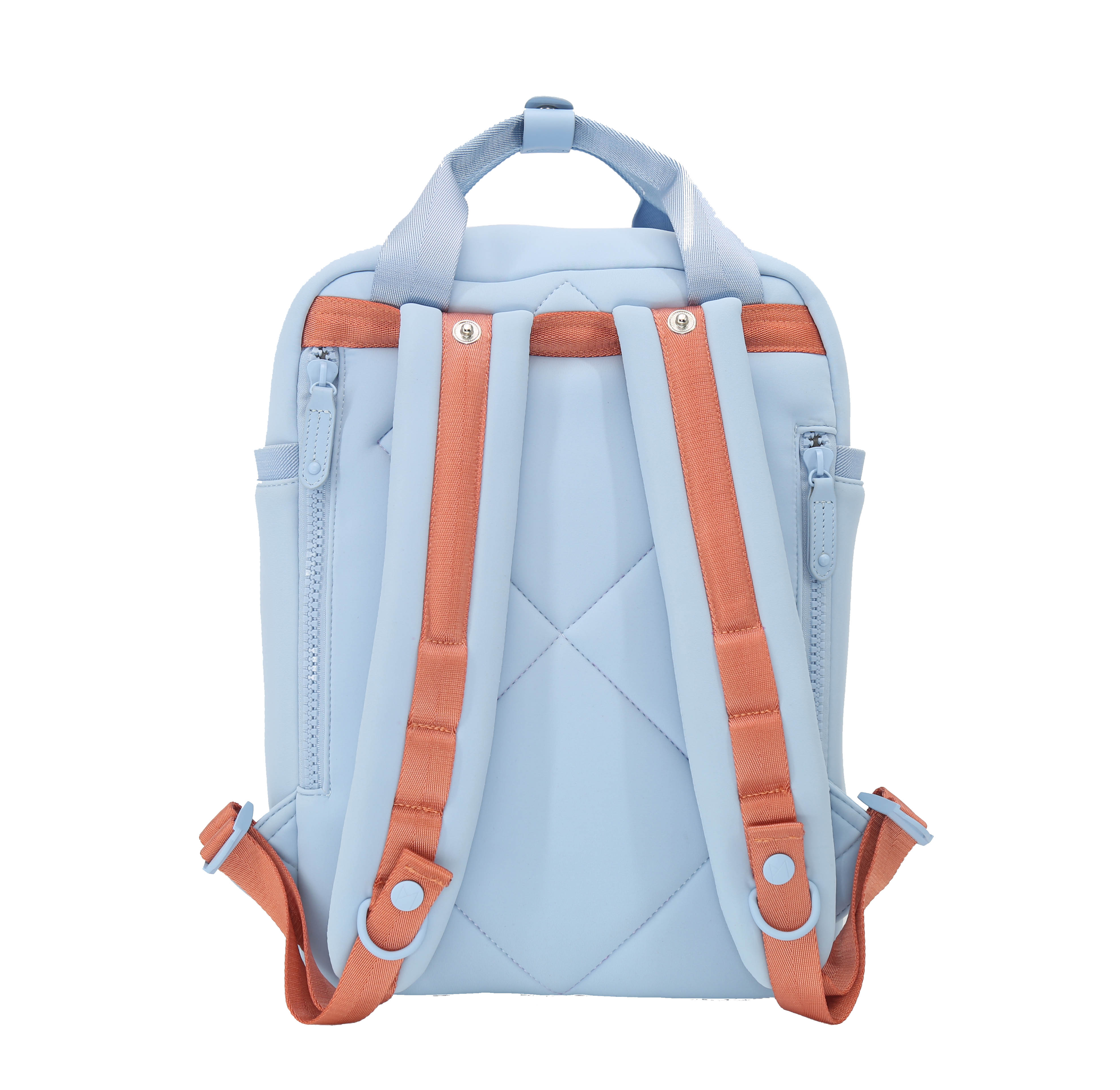 Cama (M) Neoprene ELITE bag in Powder Blue x Crabapple, showcasing its stylish design and multiple pockets.